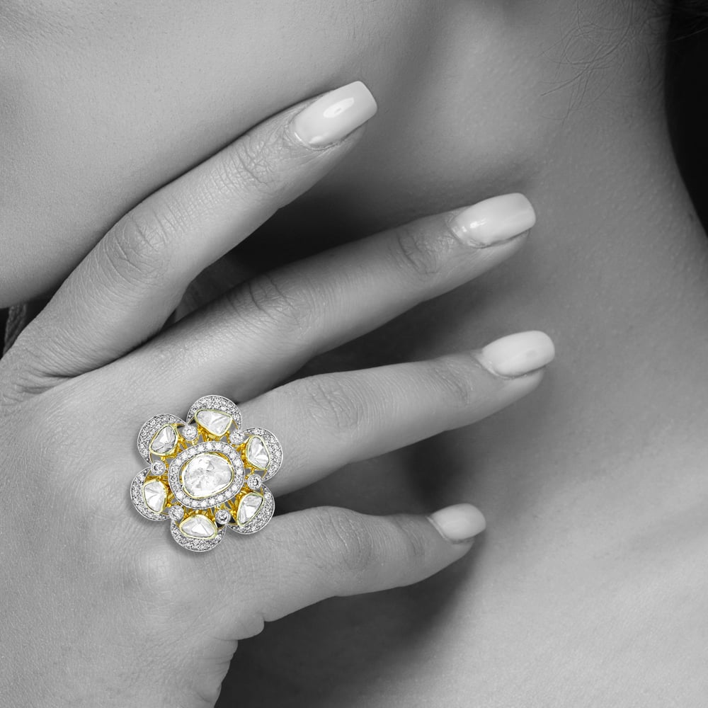 Floral Polki Open-Setting Ring with Full-Cut Diamonds